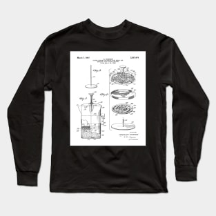 Coffee Filter Patent - Coffee Shop Art - Black And White Long Sleeve T-Shirt